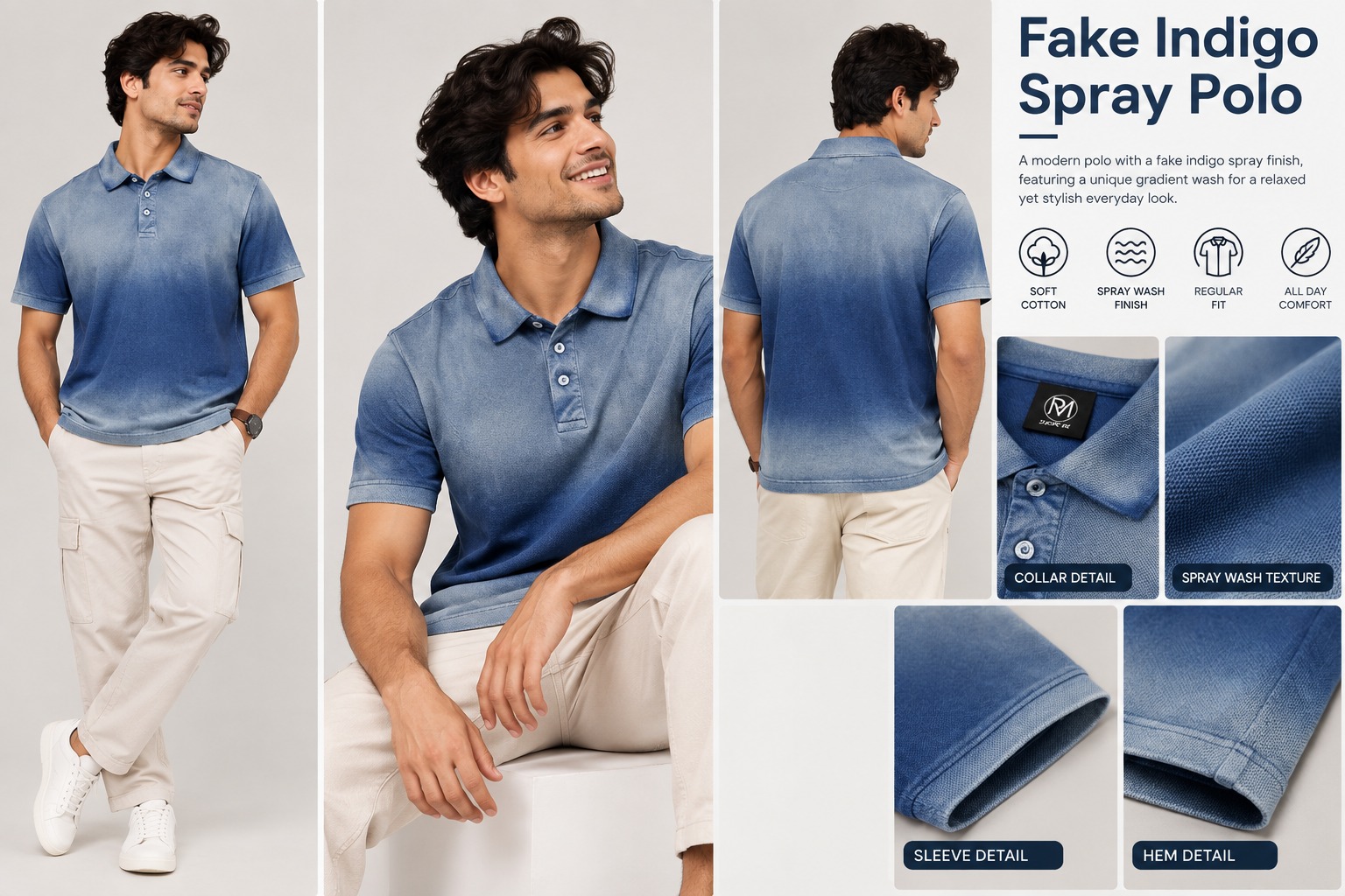 Fake Indigo Dyeing Spray Polo Lookbook