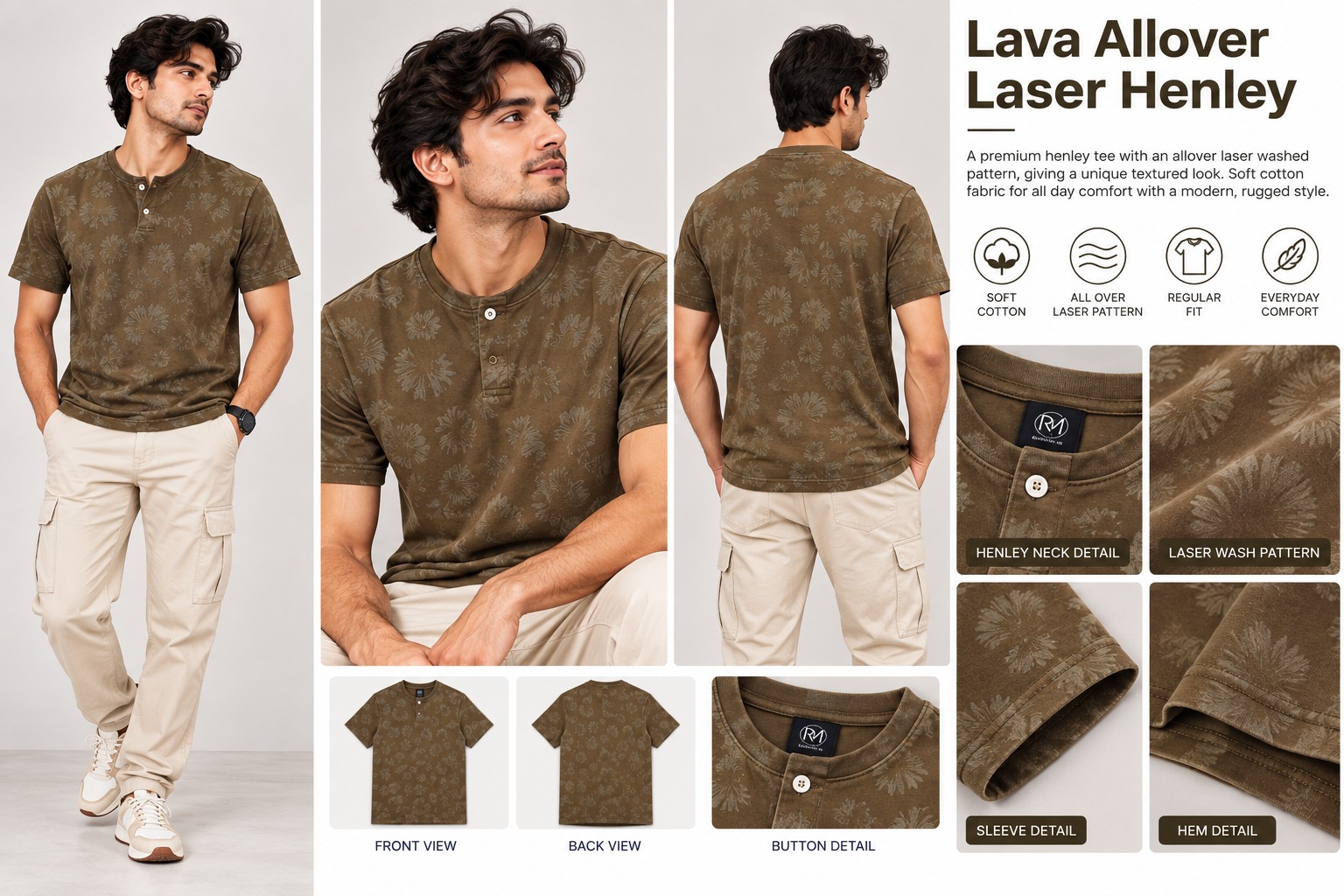 Lava Dyeing All-Over Lazer Henley Lookbook